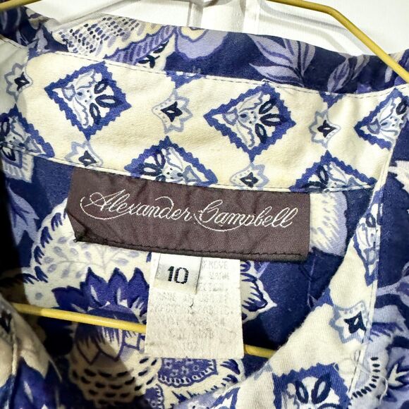 VTG Alexander Campbell 2 Piece Blue Button Down Top & Skirt Set Floral Collared - Picture 3 of 9